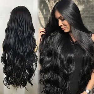 Extra long wavy lace front adjustable black wig